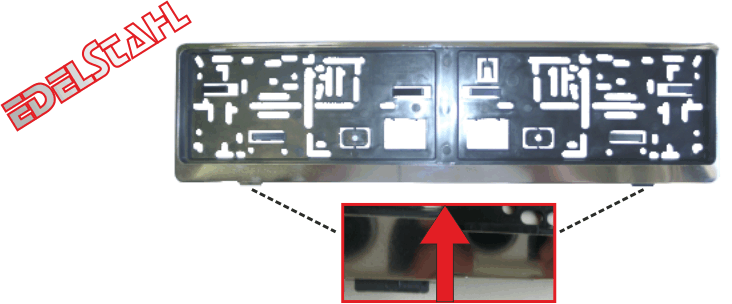 Nummernschildverstärker mit Edelstahlblende Nummernschildverstärker mit Edelstahlblende